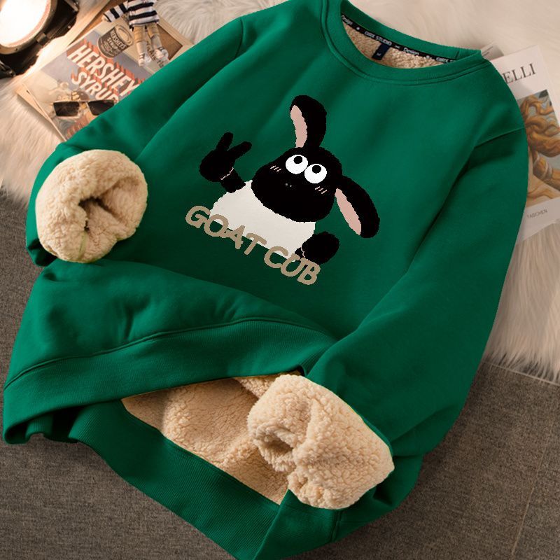 Thickened loose new warm lamb wool round neck velvet autumn winter sweater girl student autumn winter