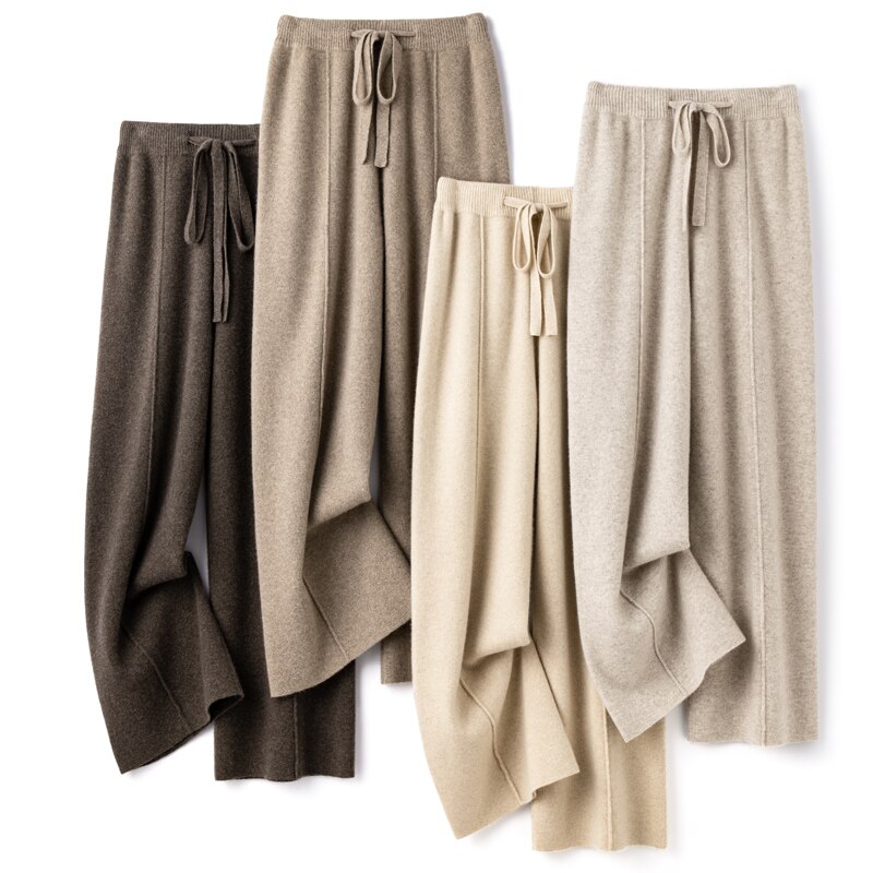 Casual and Comfortable Bestseller Ladies 100% Cashmere Wool Wide Leg Pants Solid Color Ladies Knit Pure Wool Wide Leg Pants New