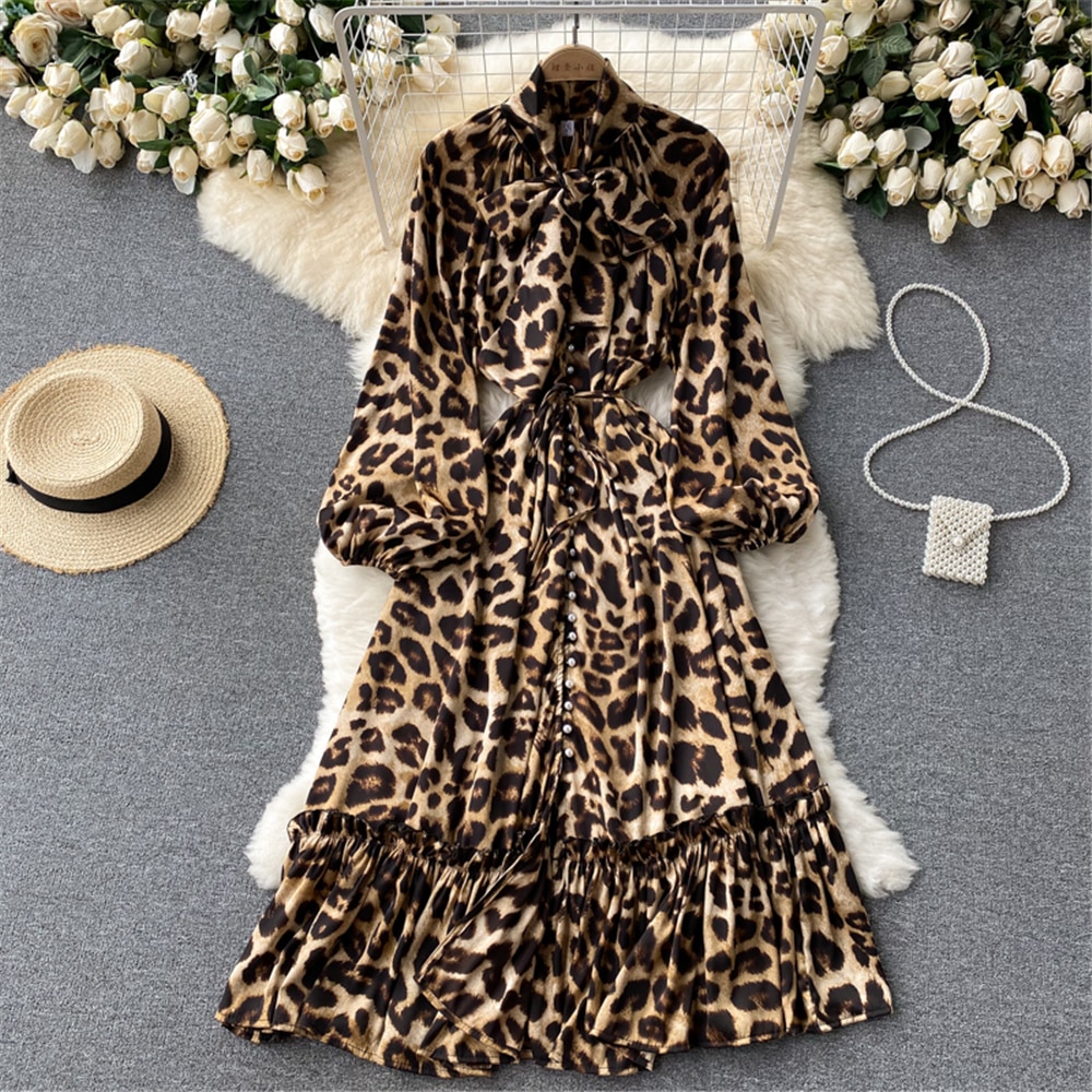 Boho Indie Folk Women Printed Loose Dress Autumn Fashion Bandage Long Sleeve Pleated Dresses Vintage Vestidos Female Clothing