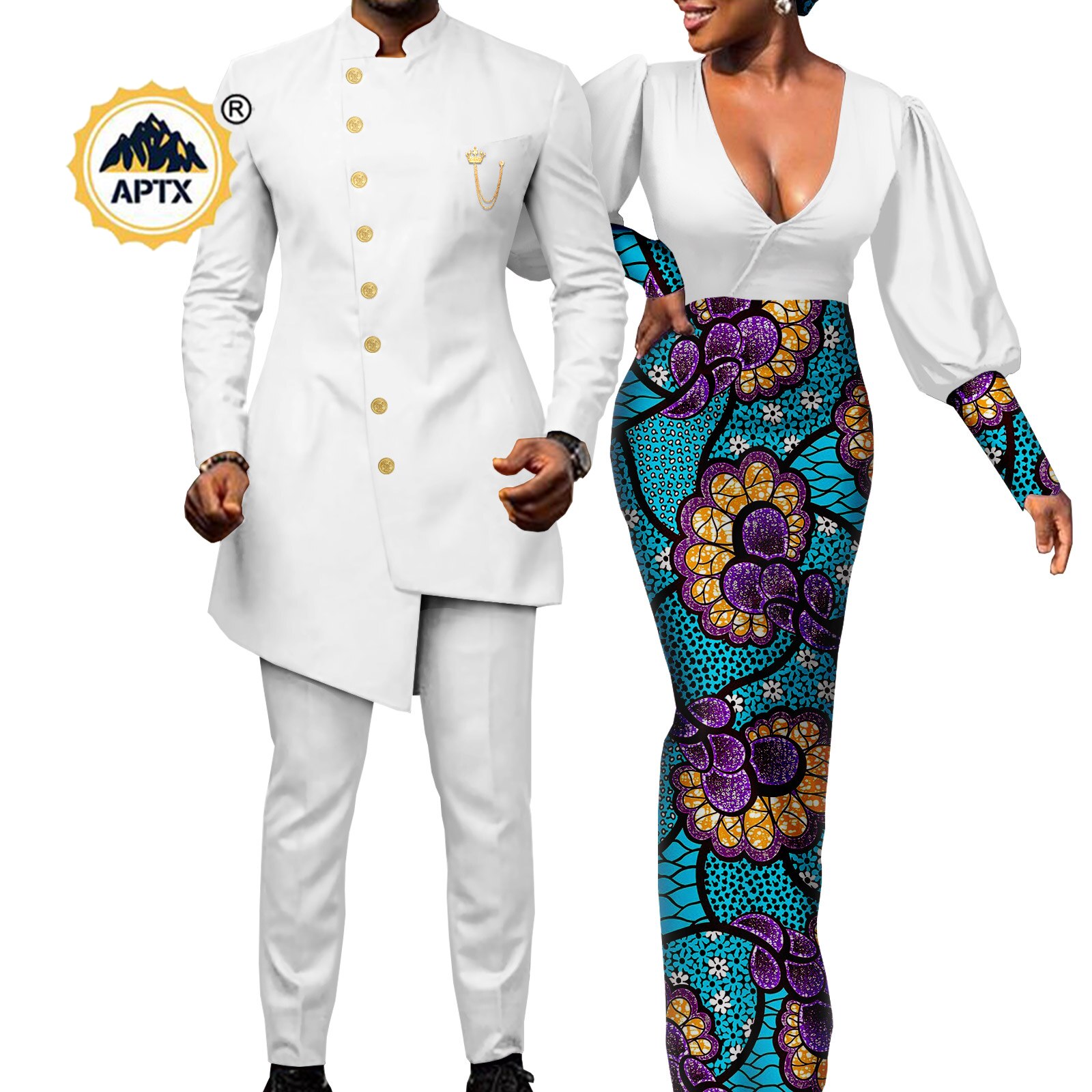 African Couples Clothes Bazin Riche African Dresses for Women Match Men Outfits Chain Top &Pants Sets Dashiki Vestidos Y22C020