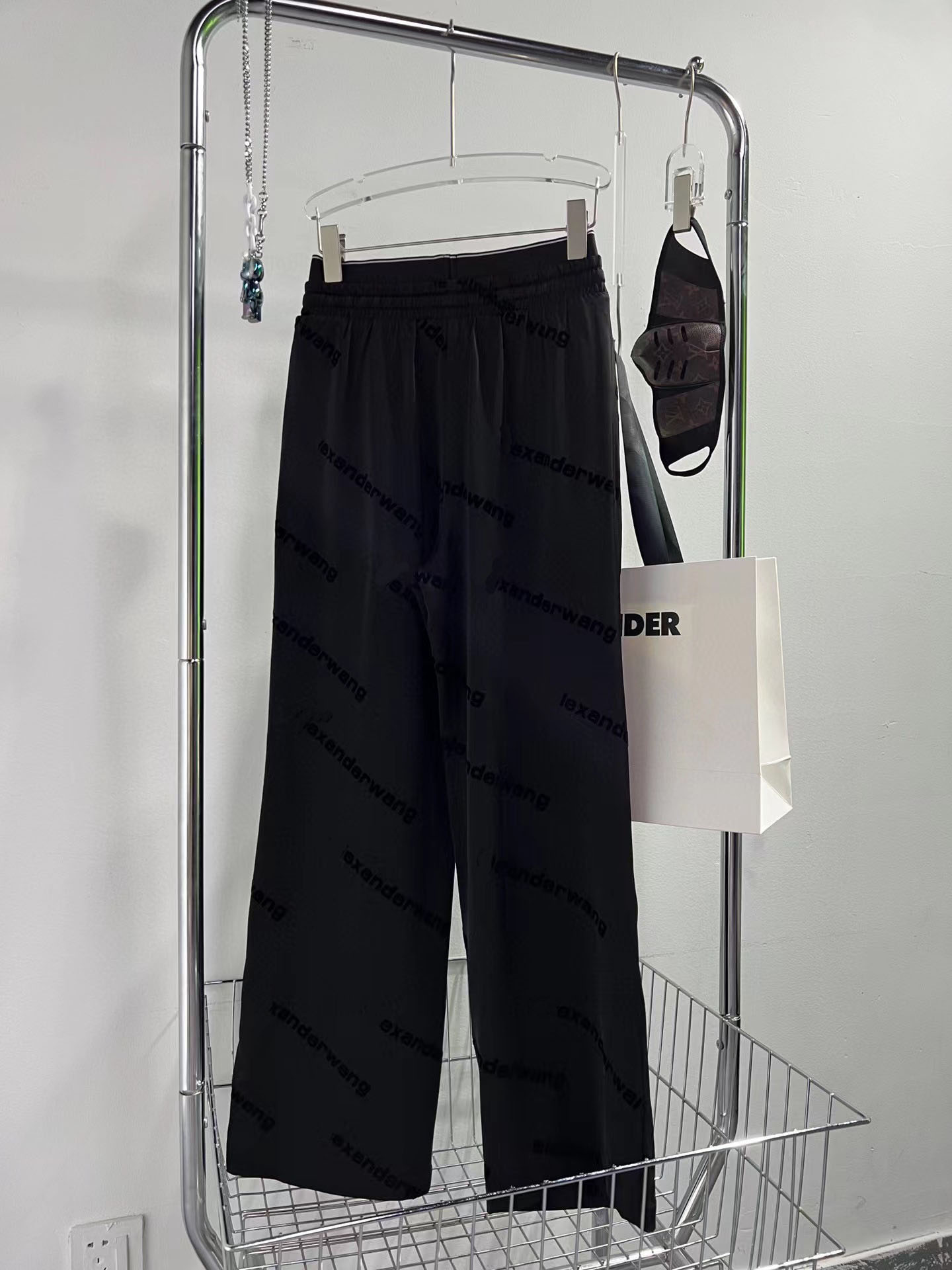 22FW New Flocking Printed Letter Webbing Drawstring High Waist Wide Leg Pants All-match Thin Women's Casual Pants High Quality