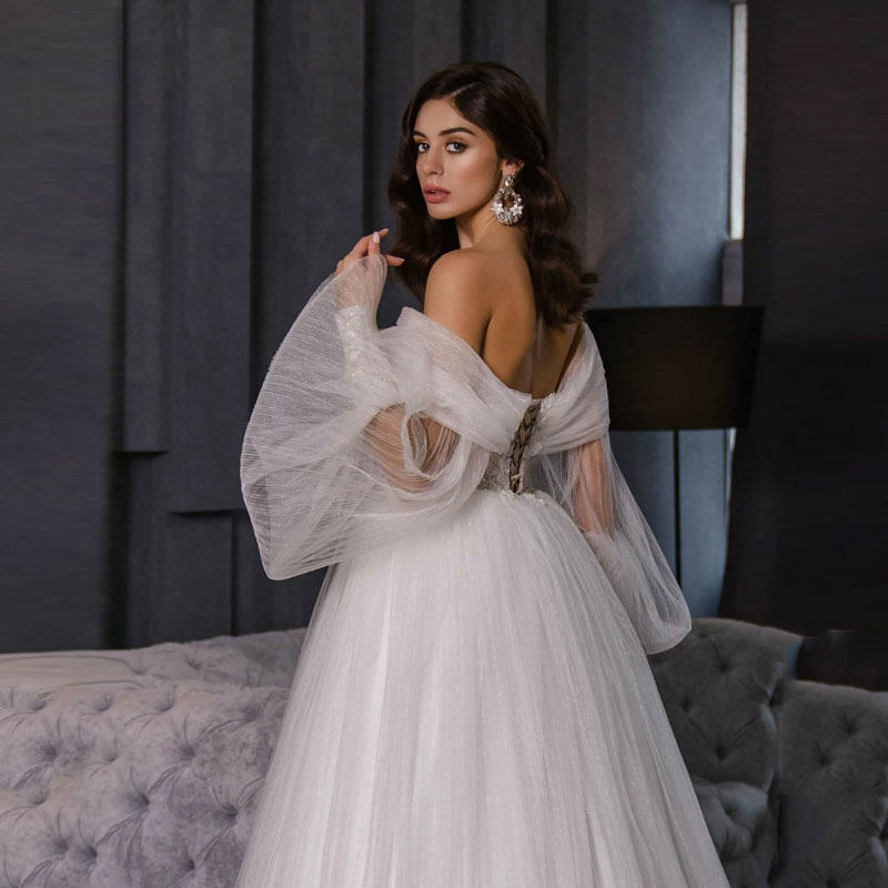 Luxury Princess Sexy A-line Wedding Dress Elegant Flare Sleeves For Women Bridal Gowns Backless Vestido De Noiva Custom Made