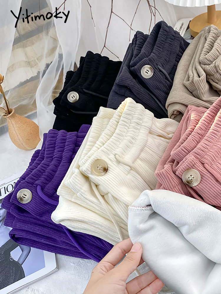 Yitimoky Wide Leg Pants Streetwear Women Thicken Warm Corduroy Elastic High Waist Techwear Autumn Winter 2022 Pink Drawstring