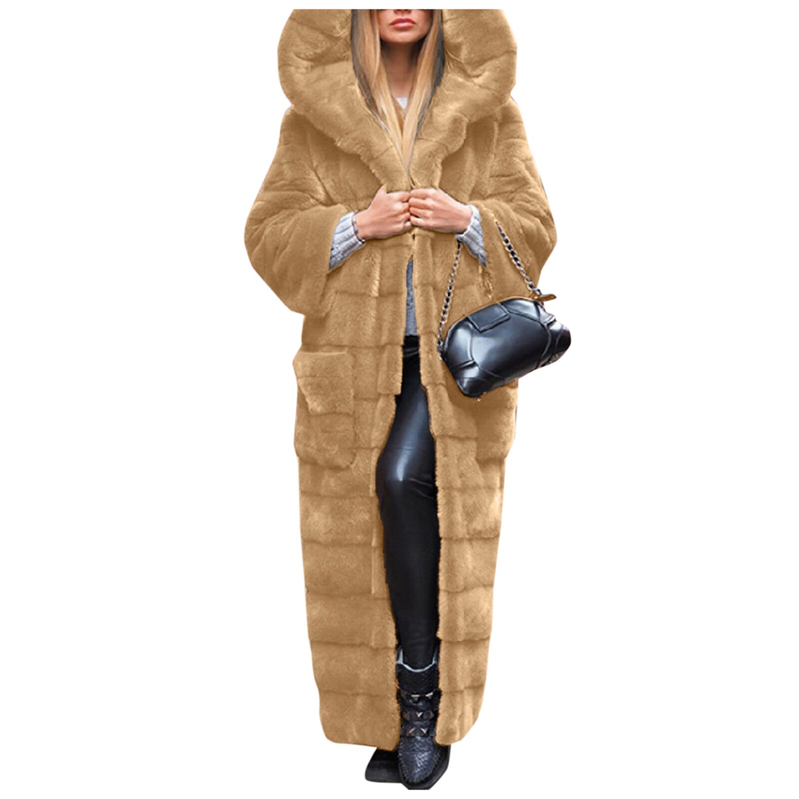 Women Causal Faux h Coat Long Sleeve Body Warmer Faux Furry Jacket Hooded Fashion Outerwear
