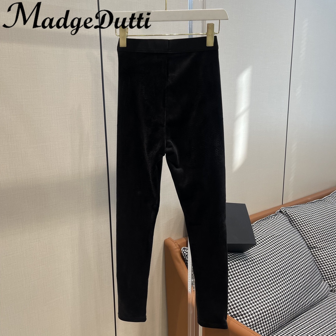 11.2 MadgeDutti Autumn Winter New Velvet Pencil Pants Leggings Elastic Waist Fleece Keep Warm Slim Leggings Women