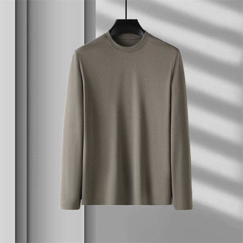 Long sleeved t-shirt men's cotton blouse round neck solid color