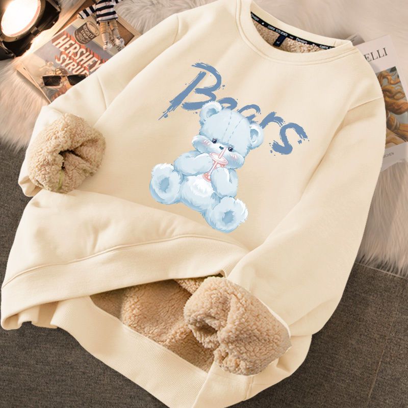 Thickened loose new warm lamb wool round neck velvet autumn winter sweater girl student autumn winter