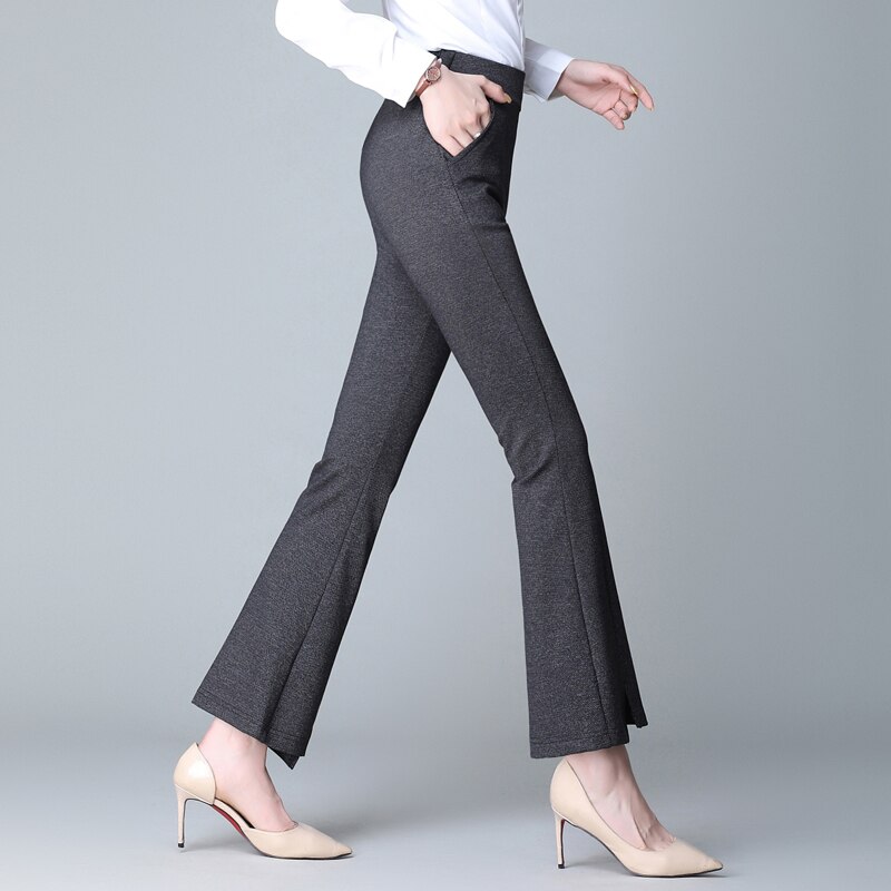 022 black slim stretch flared pants for women in spring and autumn, high waist and slim flared pants, thin split flared pants in