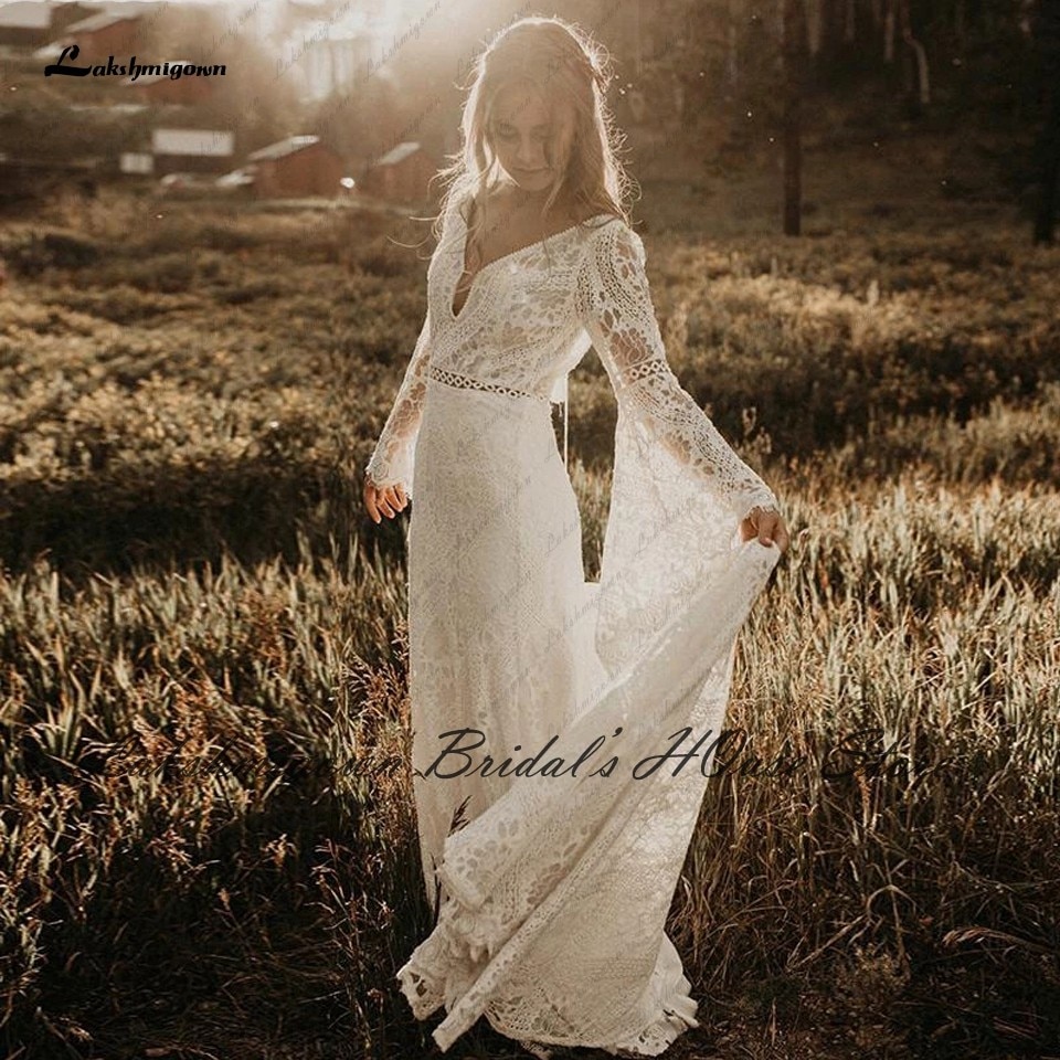 Lakshmigown Civil Lace Boho Wedding Dress Plus Size 2022 Abiti da Sposa Sexy Bridal Mermaid Puffy Long Sleeves Wedding Dresses