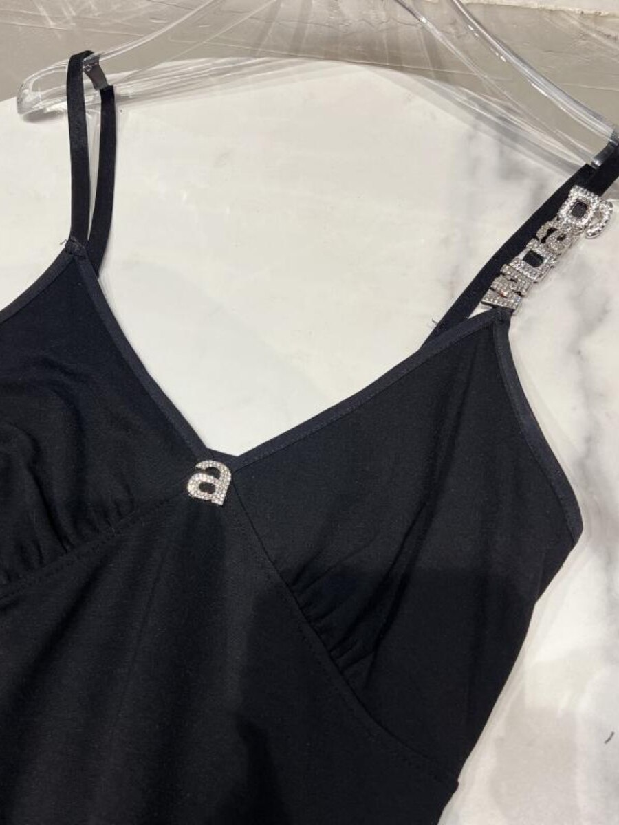 2022 Summer New Heavy Industry Rhinestone Letters Decorative Slim-Fit Dark Vest Camis Female Socialite Sexy Sling Tank Top Women