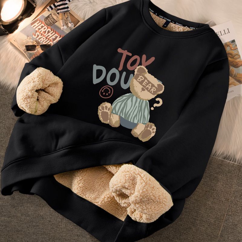 Thickened loose new warm lamb wool round neck velvet autumn winter sweater girl student autumn winter