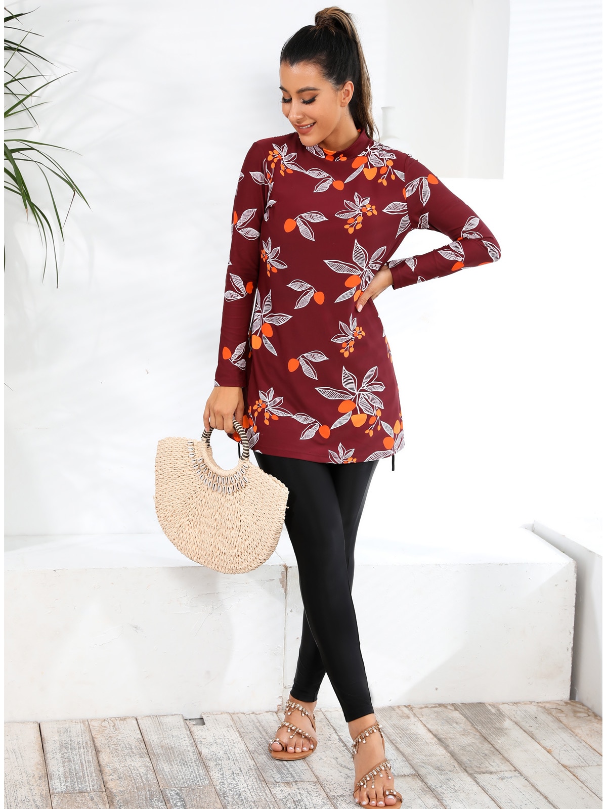 Newest Muslim Swimwear Female Print 3 piece Modest Women Islamic Burkinis Hijab Swimsuit High Quality Bathing Wear