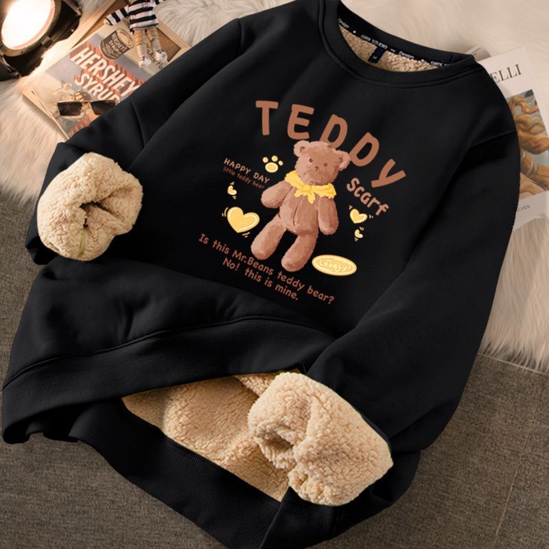 Thickened loose new warm lamb wool round neck velvet autumn winter sweater girl student autumn winter