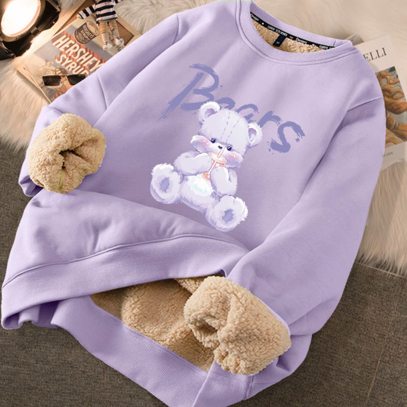 Thickened loose new warm lamb wool round neck velvet autumn winter sweater girl student autumn winter