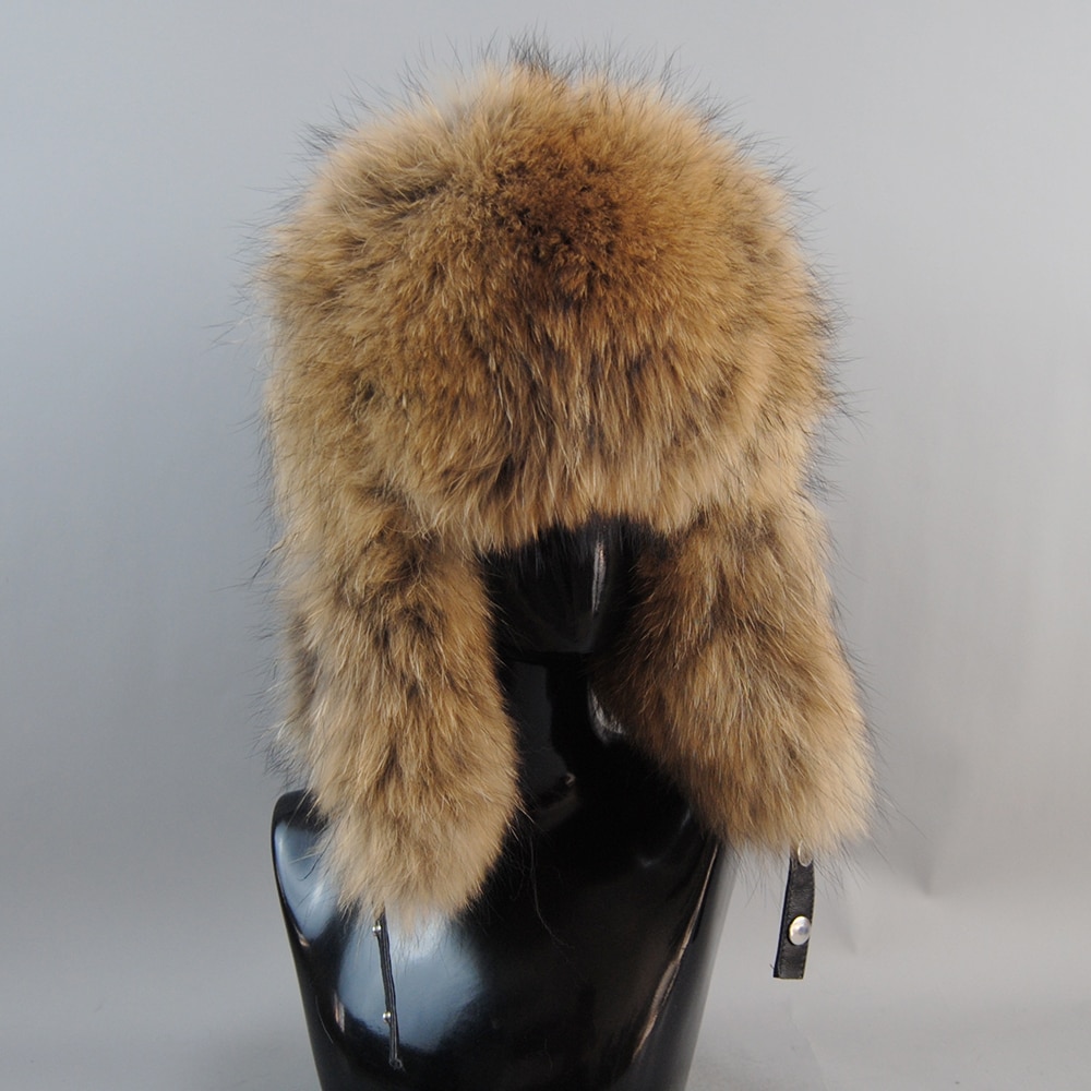 2022 Unisex Outdoor Windproof Winter Natural Real Fox Fur Bombers Hats Women Raccoon Fur Cap Luxury Real Sheepskin Leather Hat