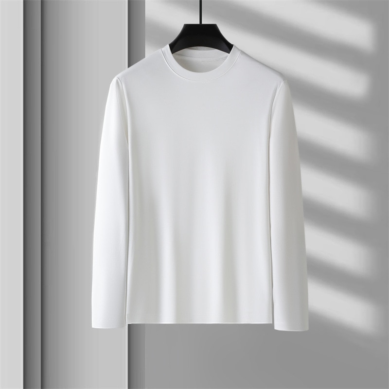 Long sleeved t-shirt men's cotton blouse round neck solid color