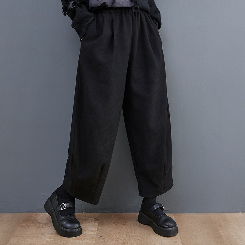 Japanese Style Thicken Fleece Warm Autumn Winter Casual Pants High Waist Fashion Women Wide Leg Pants Office Lady Work Pants