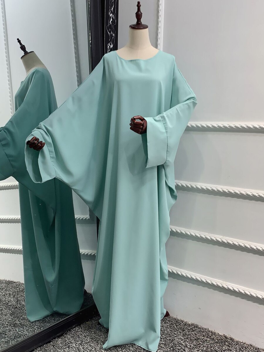 Muslim One Piece Jilbab Prayer Abaya Dress Batwing Sleeves Islamic Clothing Dubai Saudi Turkish Modesty Casual Hijab Robe