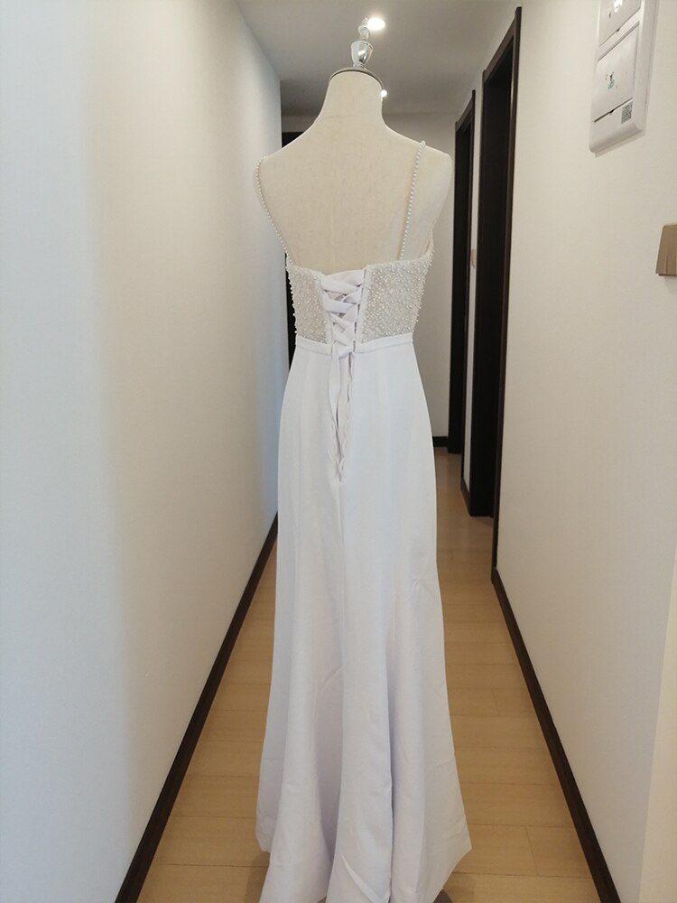 Beded Pearl Sheath Mermaid Wedding Dresses Spaghetti Straps Sweatheart Satin Bridal Gowns  Custom Made Robe De Mariee Customize