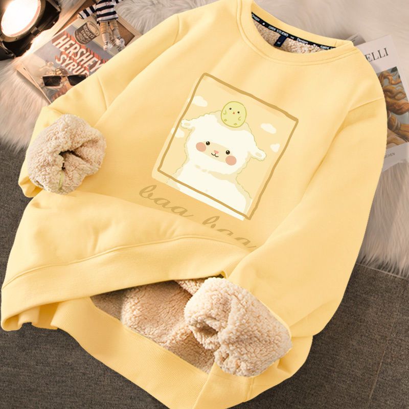 Thickened loose new warm lamb wool round neck velvet autumn winter sweater girl student autumn winter