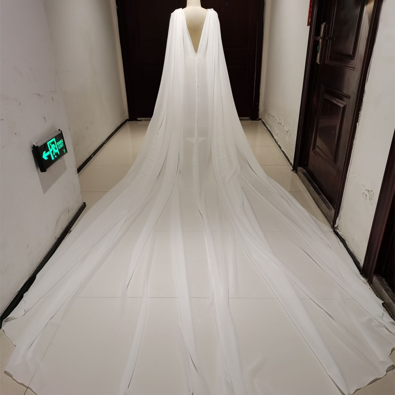 Long train Chiffon Wedding Dress Cape Long White Ivory Wedding Jacket Bolero Shoulder Cape  Bridal Wrap