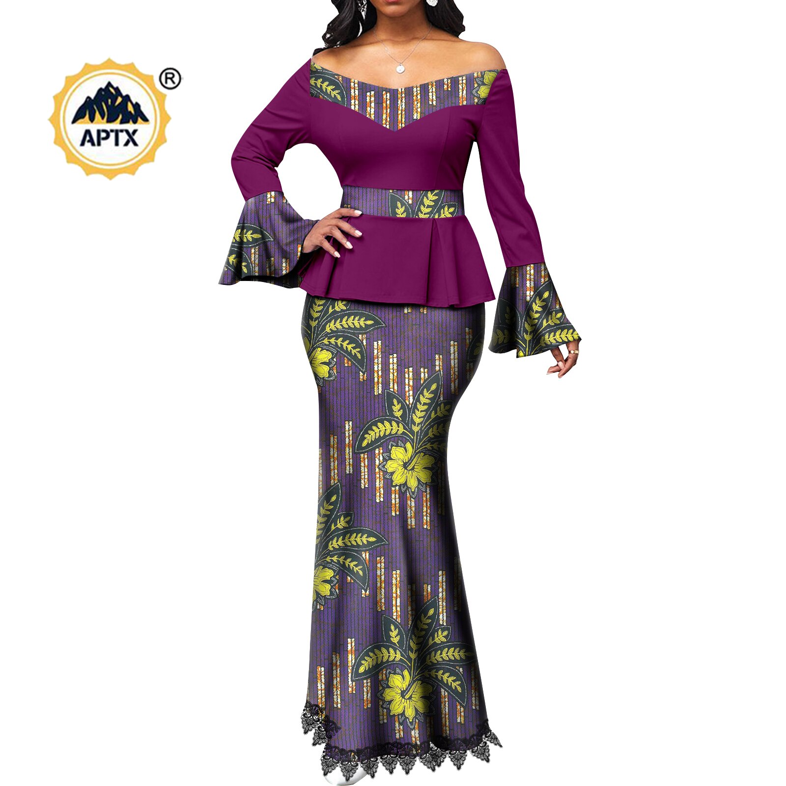 African Couple Clothes Women Print  V-neck Top and Lace Skirts Match Men Outfits Dashiki Long Vest Shirt and Pants Sets Y22C041