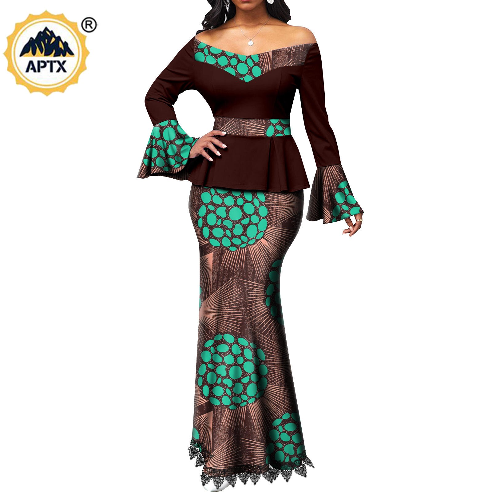 African Couple Clothes Women Print  V-neck Top and Lace Skirts Match Men Outfits Dashiki Long Vest Shirt and Pants Sets Y22C041