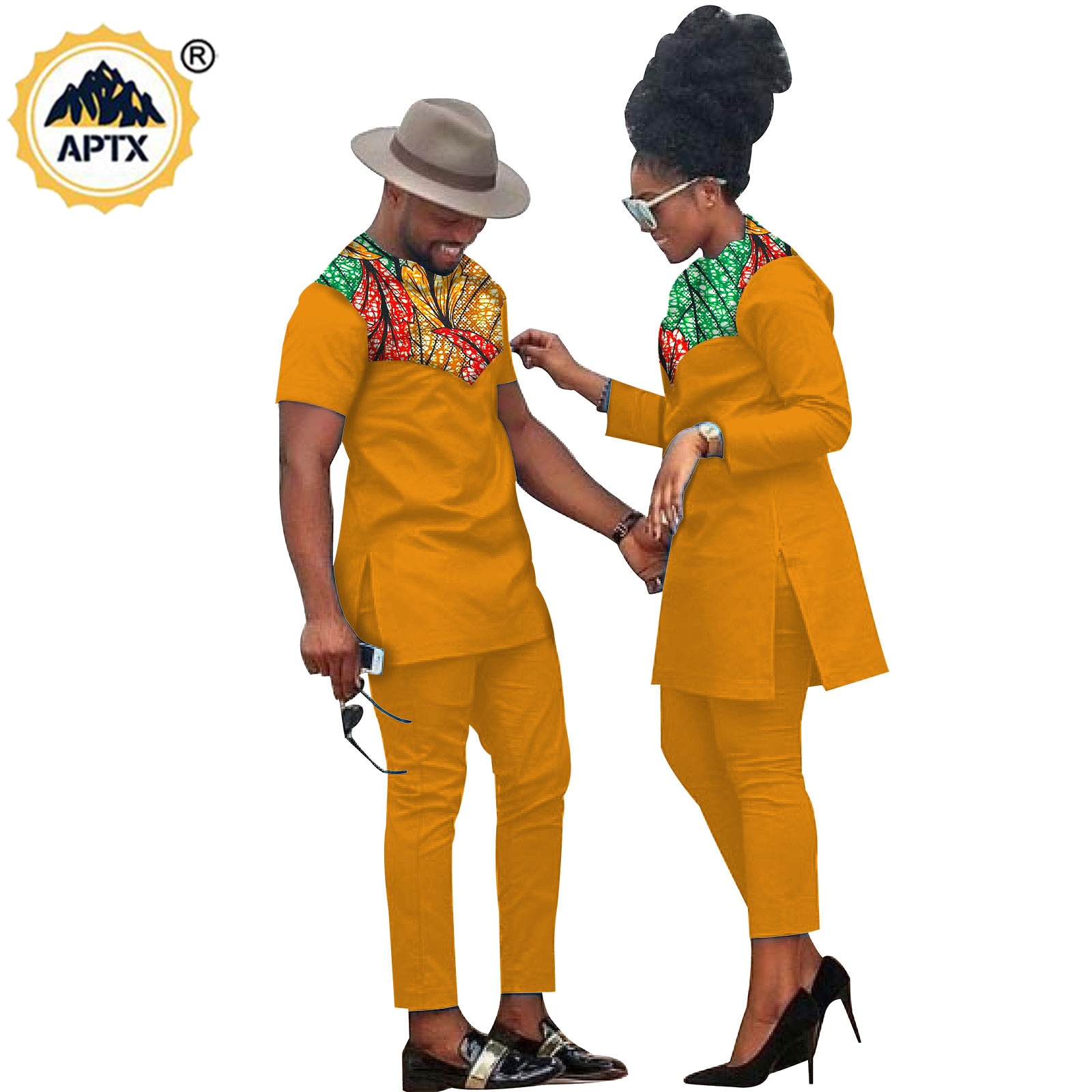 African Clothes for Couples Handmade Bazin Riche African Women Ankara Print Clothes Match Men Outfits Top and Pants Sets S20C001