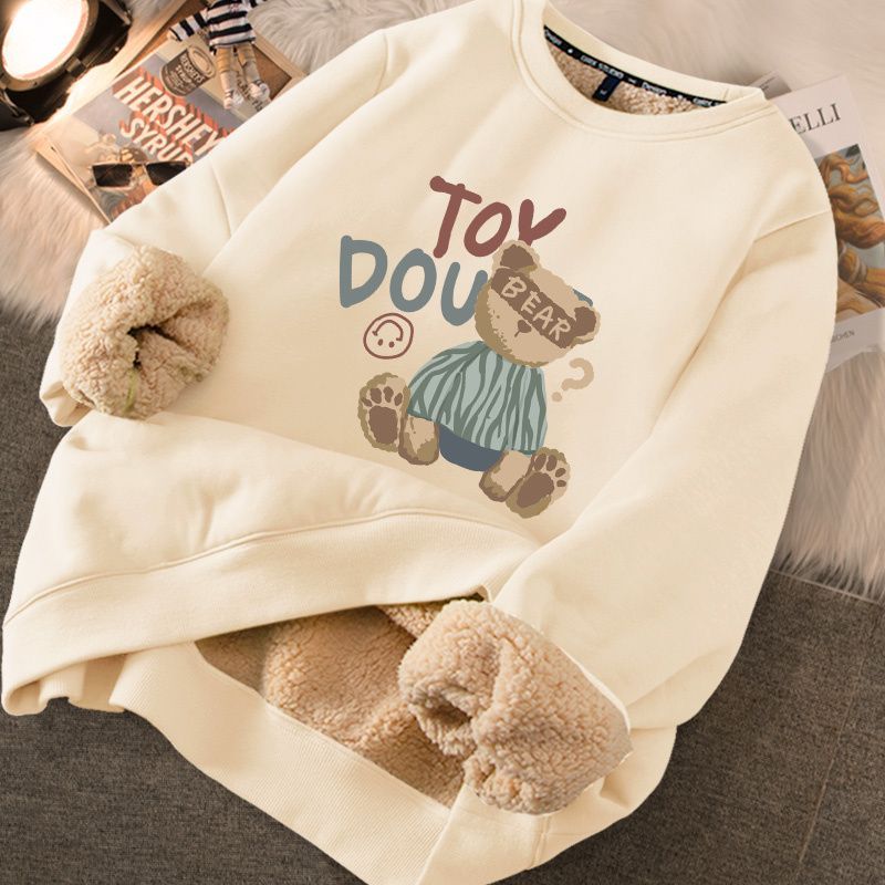 Thickened loose new warm lamb wool round neck velvet autumn winter sweater girl student autumn winter
