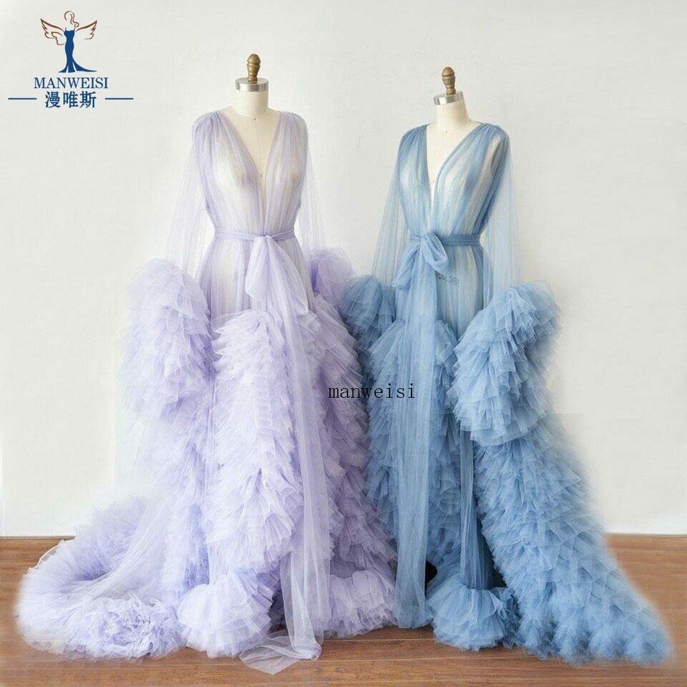 Maternity Robes Women Long Tulle Bathrobe Dresses Photo Shoot Birthday Sexy Bridal Fluffy Party Sleepwear Custom Made Gown 2021
