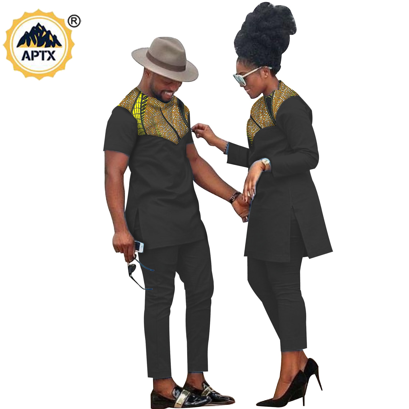 African Clothes for Couples Handmade Bazin Riche African Women Ankara Print Clothes Match Men Outfits Top and Pants Sets S20C001