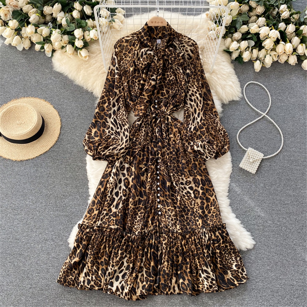 Boho Indie Folk Women Printed Loose Dress Autumn Fashion Bandage Long Sleeve Pleated Dresses Vintage Vestidos Female Clothing