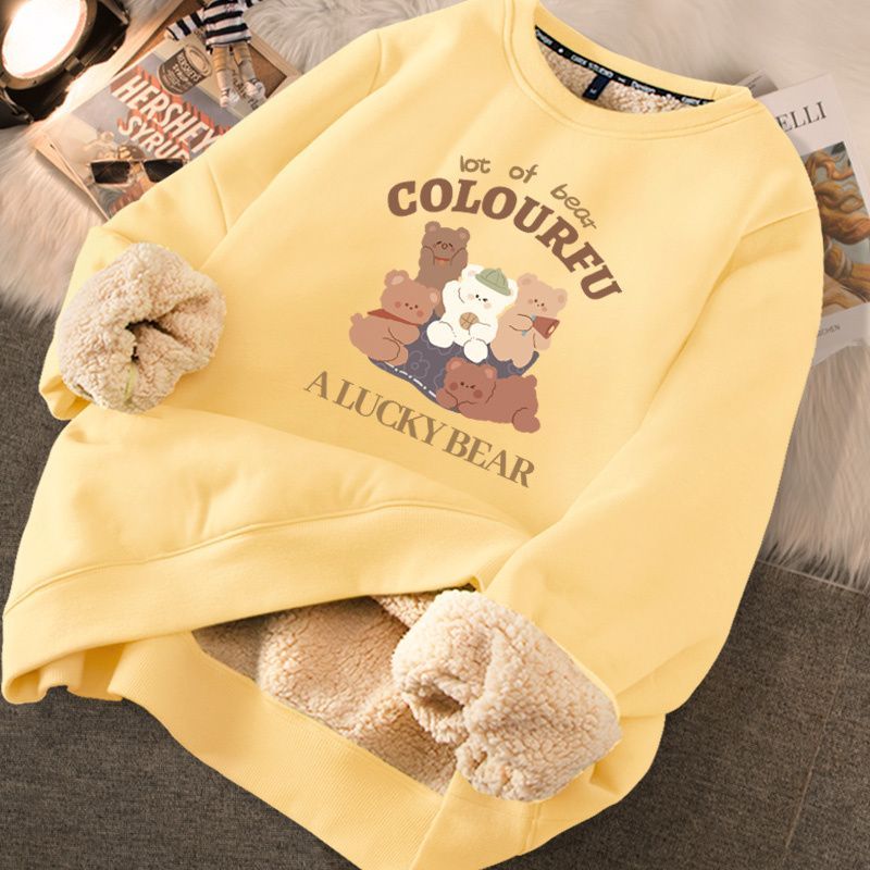 Thickened loose new warm lamb wool round neck velvet autumn winter sweater girl student autumn winter