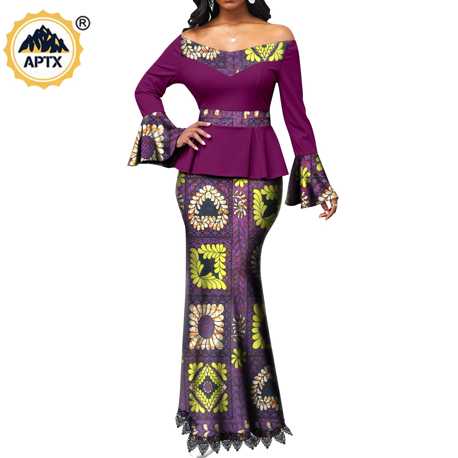 African Couple Clothes Women Print  V-neck Top and Lace Skirts Match Men Outfits Dashiki Long Vest Shirt and Pants Sets Y22C041