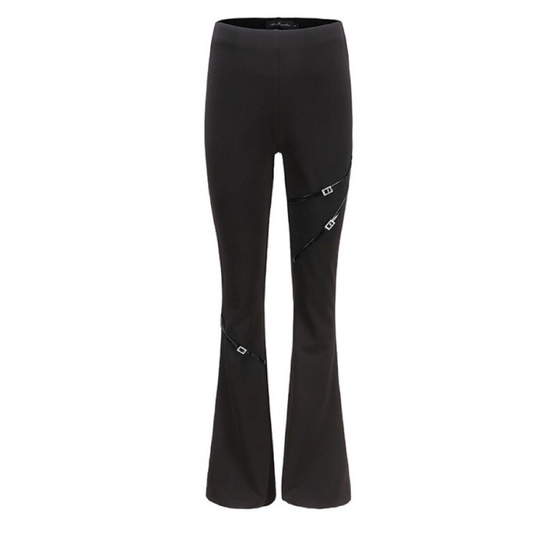Autumn 2022 New Womenhorn Trousers Slim Black High Waist Zipper Casual Pants Chic Design Fashionable Elegant Commuter
