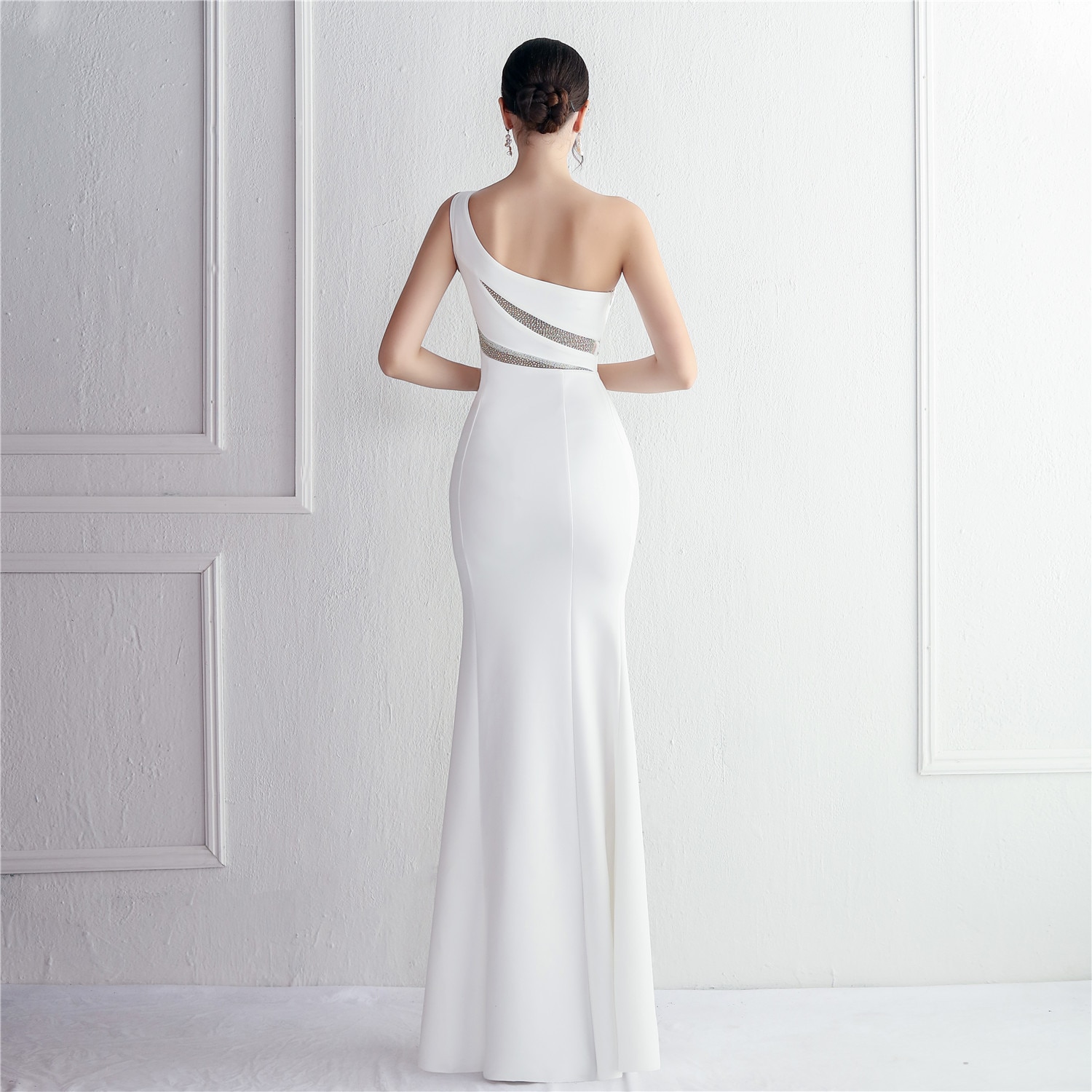 ED19297 White One Shoulder Mermaid Dress Long Evening Dress Satin High Slit Sexy Prom Gown Cocktail Party Dress Robes de soirée
