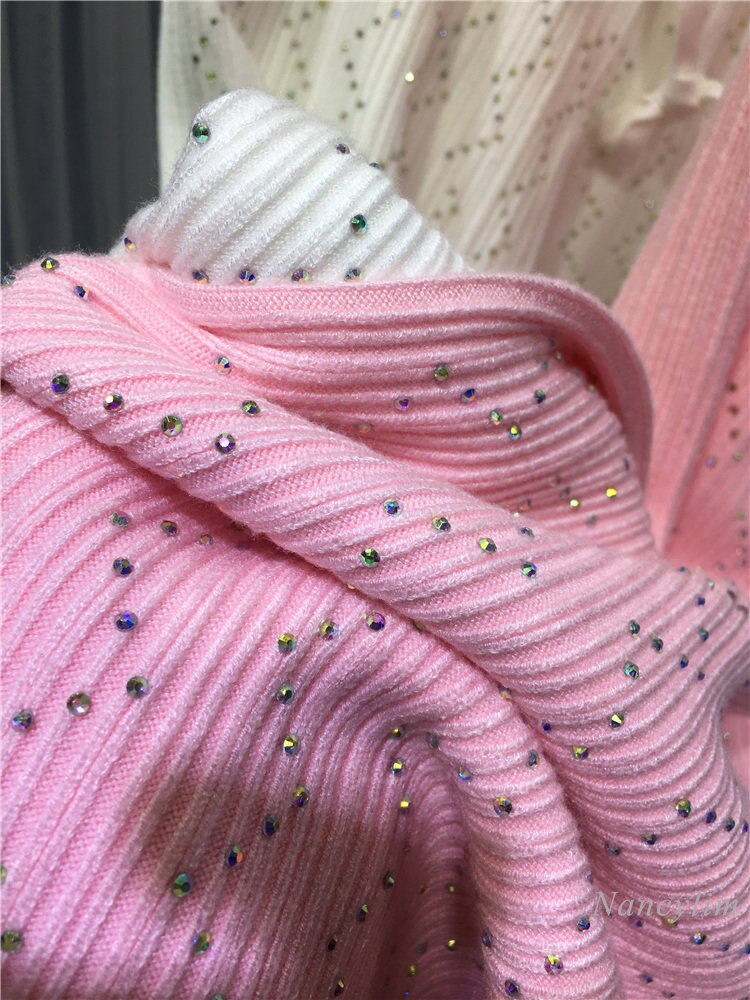 European Fashion Women's Knit Pants Heavy Embroidery Rhinestone Wide-Leg Pants Slimming Trousers High Waist Autumn Winter 2022