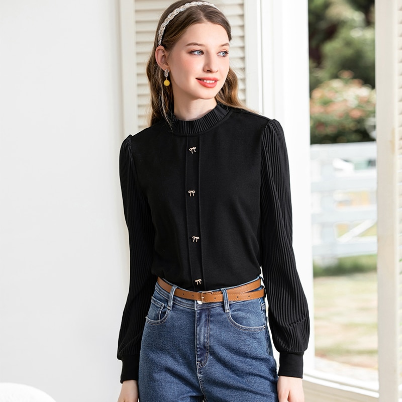 I BELIEVE YOU Turtleneck T-shirts Women 2022 Autumn Slim Solid Long Sleeves Pullover Tops Office Lady Winter bow Tees 2224014777