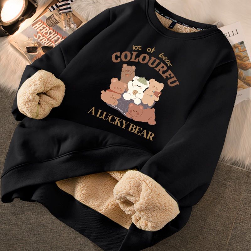 Thickened loose new warm lamb wool round neck velvet autumn winter sweater girl student autumn winter