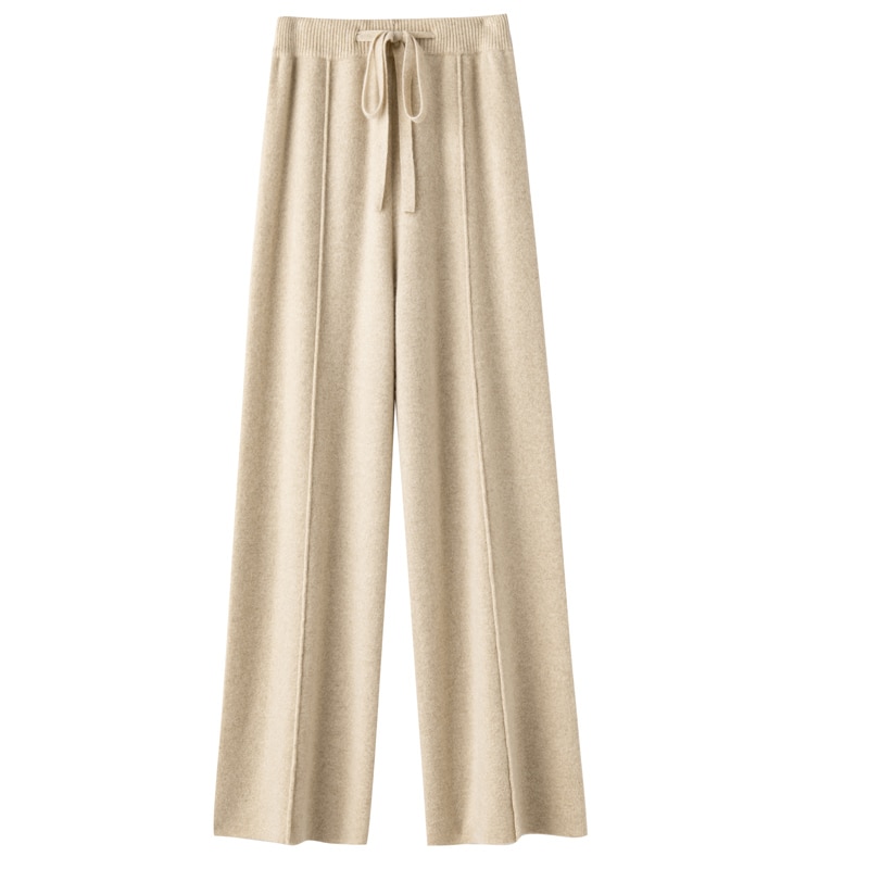 Casual and Comfortable Bestseller Ladies 100% Cashmere Wool Wide Leg Pants Solid Color Ladies Knit Pure Wool Wide Leg Pants New