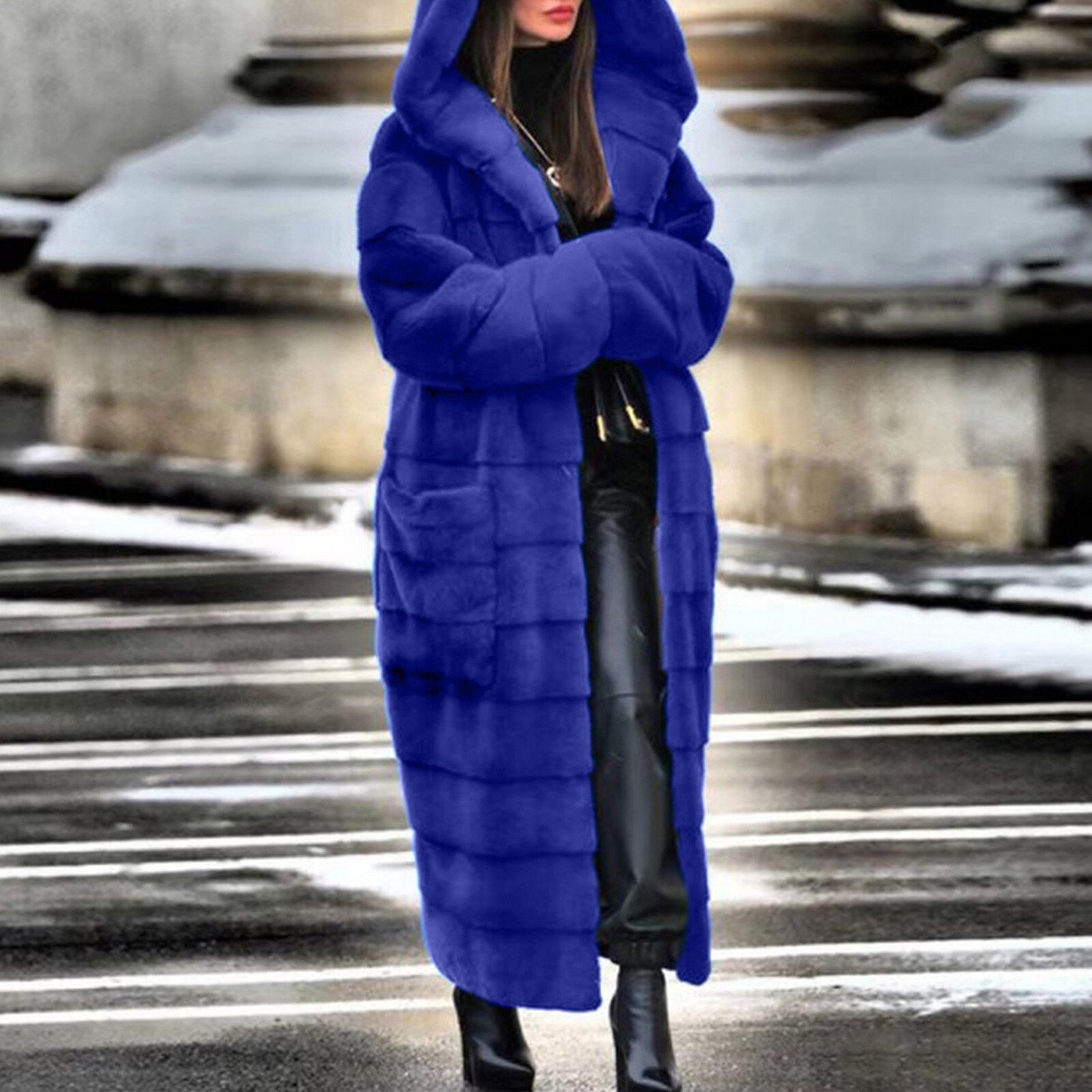 Women Causal Faux h Coat Long Sleeve Body Warmer Faux Furry Jacket Hooded Fashion Outerwear