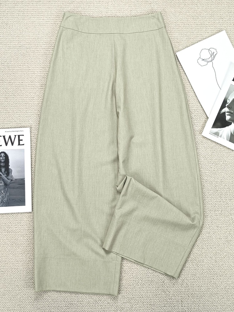 2022 Autumn New Women Pants Wool Blend Twill Drape High Waist Commuter Slim Wide Leg Trousers