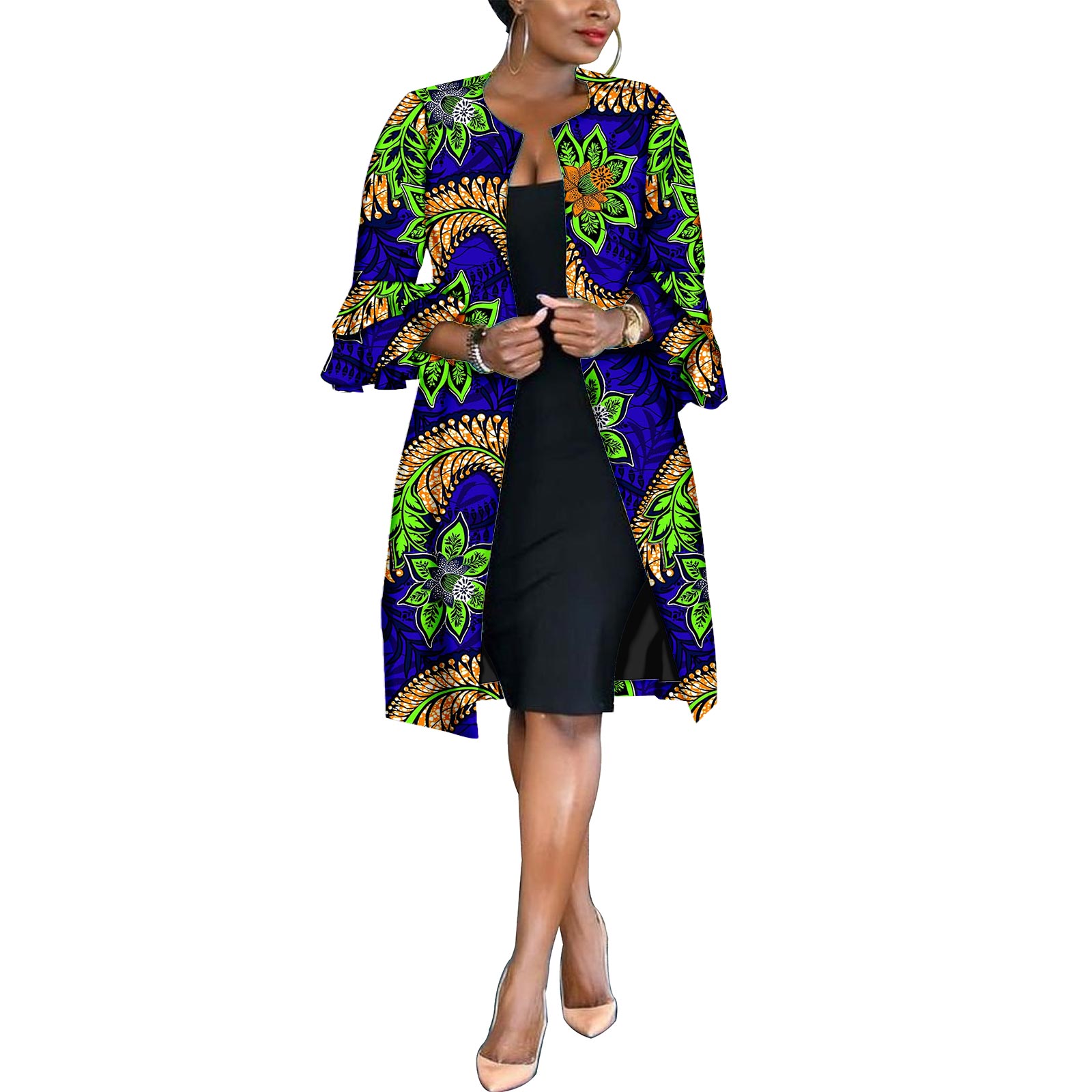 African Couples Outfits  Women Coat Long Jacket Match Men Vest + Top and Pants 3 Pieces Set With Pockets& Breastpin Y22C072