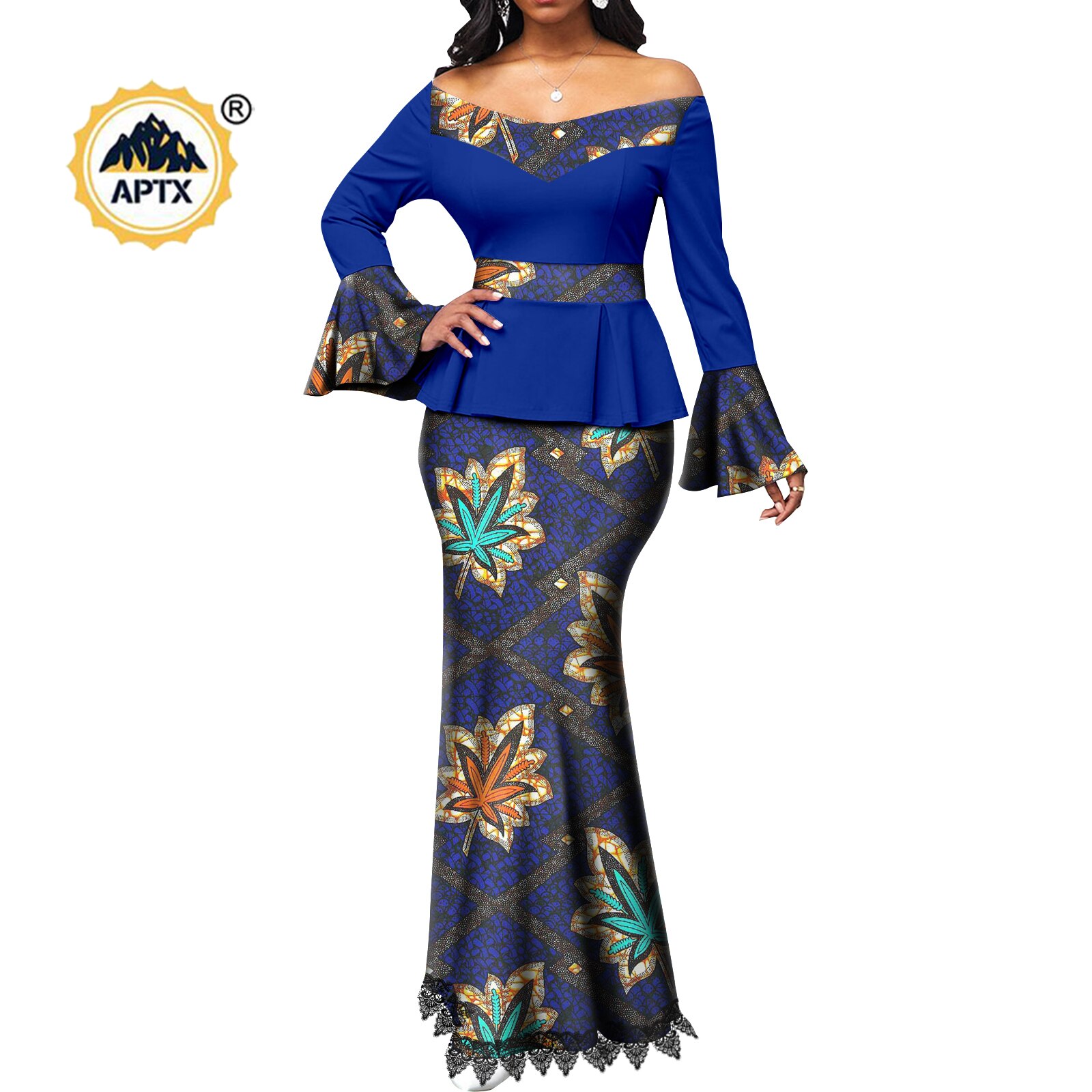 African Couple Clothes Women Print  V-neck Top and Lace Skirts Match Men Outfits Dashiki Long Vest Shirt and Pants Sets Y22C041