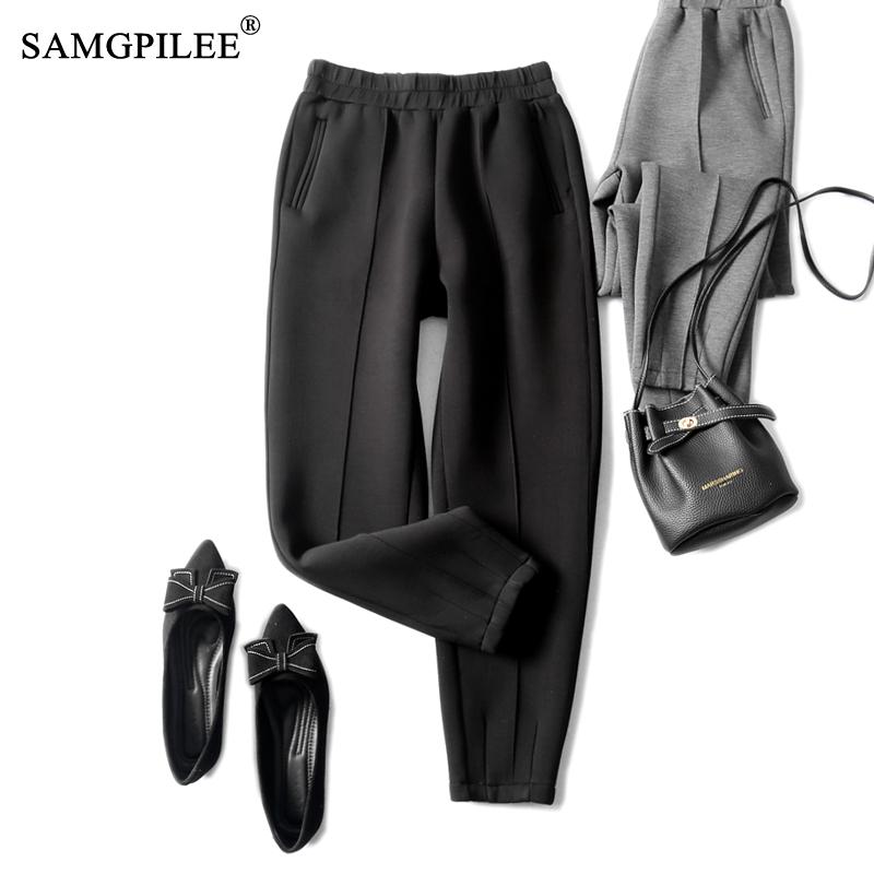 Women Pant 2022 Full Length Casual Korean Broadcloth Elastic Waist Solid High Pleated Pencil Pants For Woman 4XL