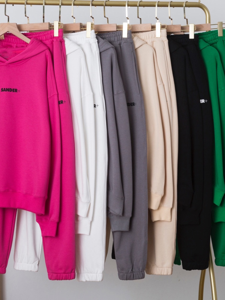 GIGIYW European Cotton Terry Fabric Sweat Suits Women Matching Sets For Two 2 Piece Lounge Tracksuit Hoodie Jogger Sweatpants