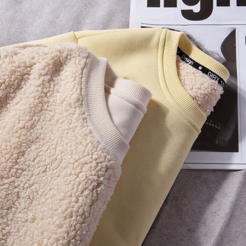 Thickened loose new warm lamb wool round neck velvet autumn winter sweater girl student autumn winter