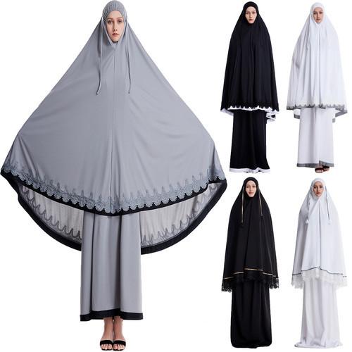 Ramadan Women 2 Piece Muslim Prayer Set Khimar Abaya Overhead Hijab+Skirt Full Cover Islam Clothing Middle East Worship Service