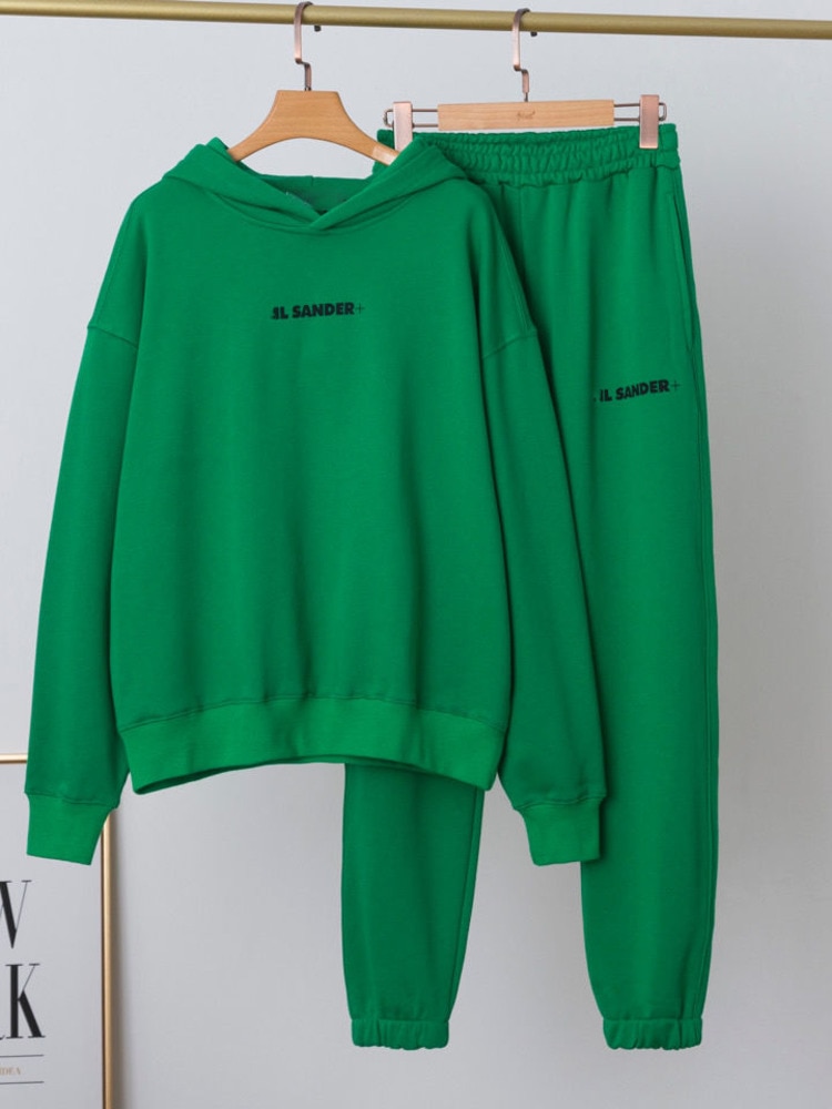 GIGIYW European Cotton Terry Fabric Sweat Suits Women Matching Sets For Two 2 Piece Lounge Tracksuit Hoodie Jogger Sweatpants