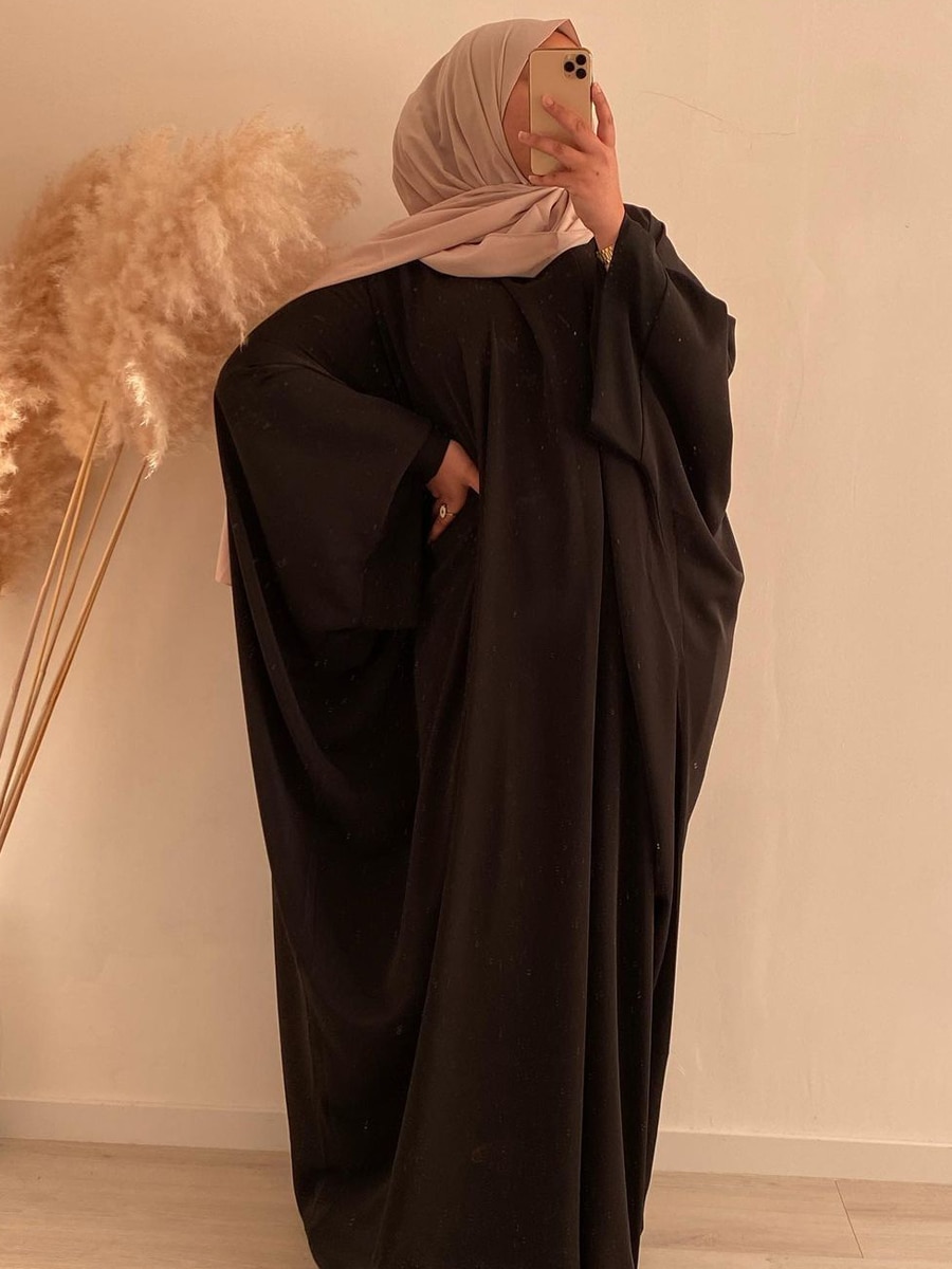 Muslim One Piece Jilbab Prayer Abaya Dress Batwing Sleeves Islamic Clothing Dubai Saudi Turkish Modesty Casual Hijab Robe